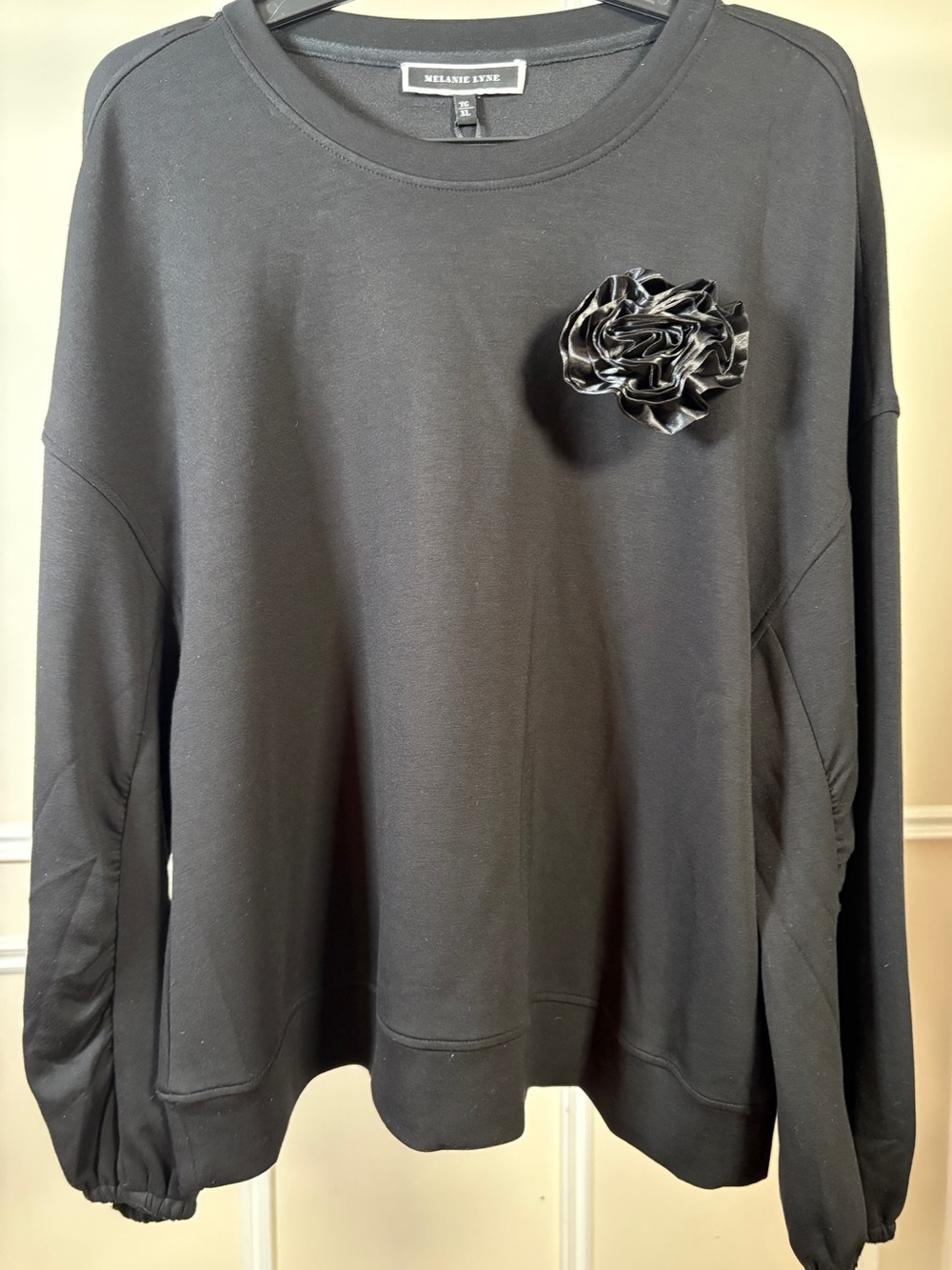 Melissa Lynne Black Women's Crewneck Sweatshirt with Satin Flower